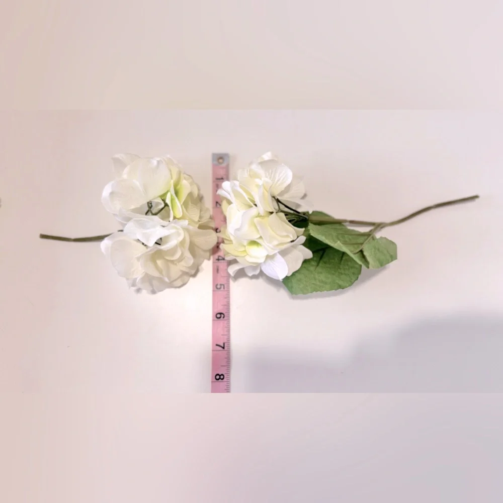 2 SHABBY CHIC White Hydrangeas w Stems Floral Arrangement Faux Flower LIFELIKE